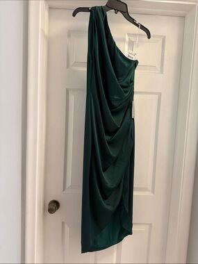 Elliatt One-Shoulder Deep Emerald Draped Gown